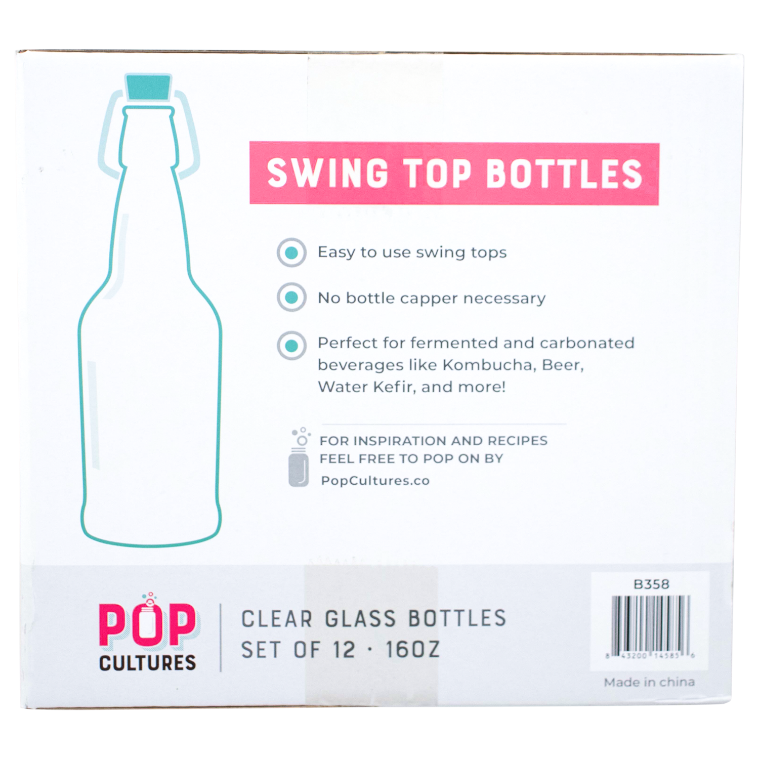 PopTops Bottles - 16 oz Clear Swing Top (Qty 12) - PLACEHOLDER