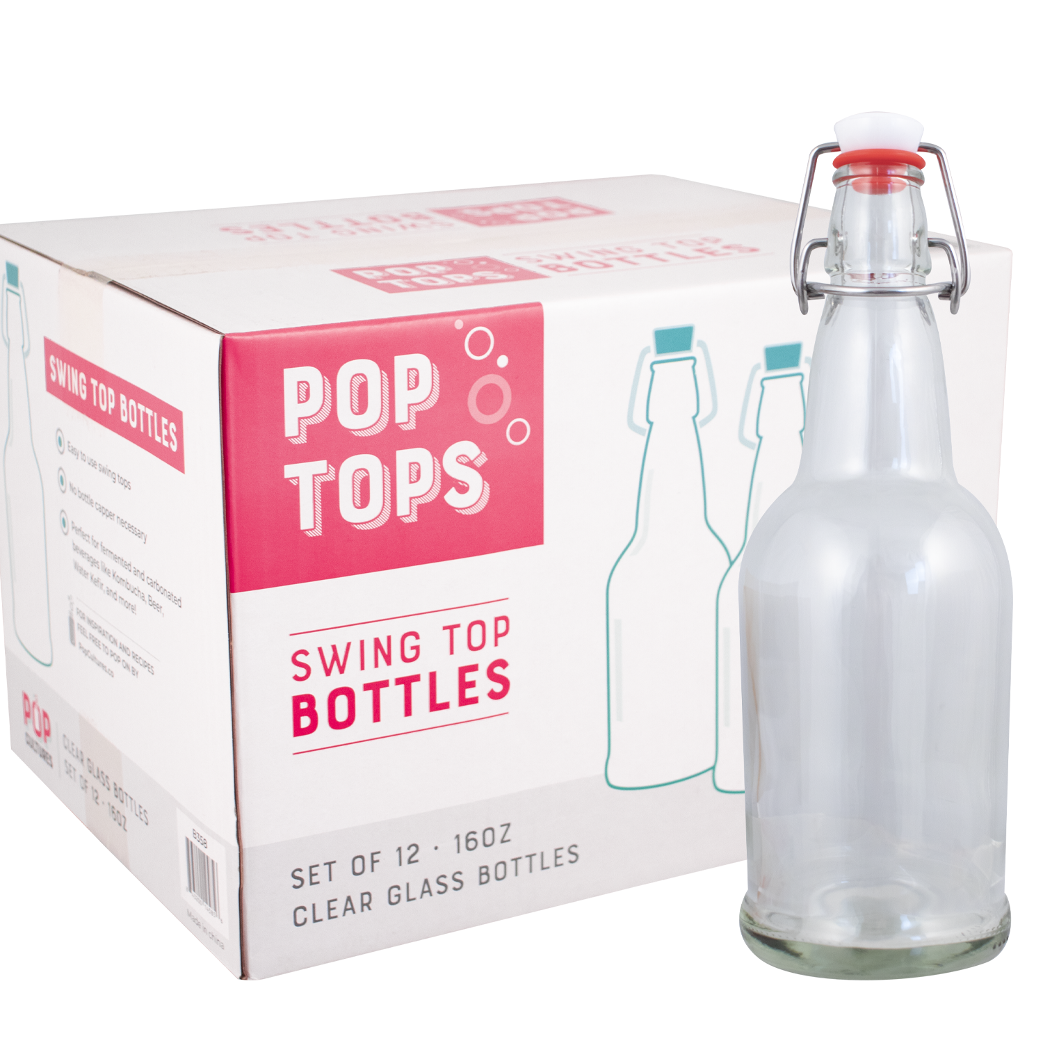 PopTops Bottles - 16 oz Clear Swing Top (Qty 12) - PLACEHOLDER