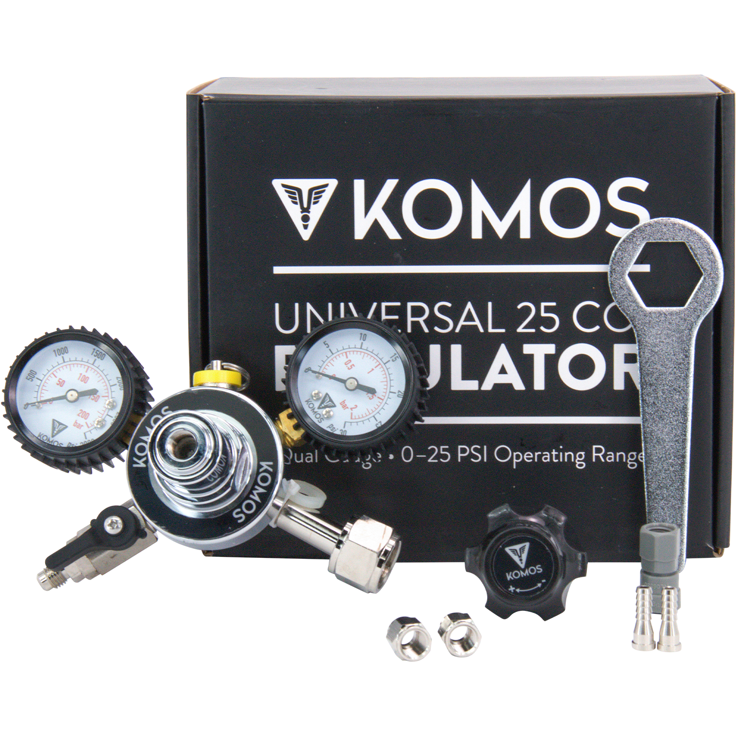 KOMOS Universal 25 - Dual Gauge CO2 Regulator - 25 psi